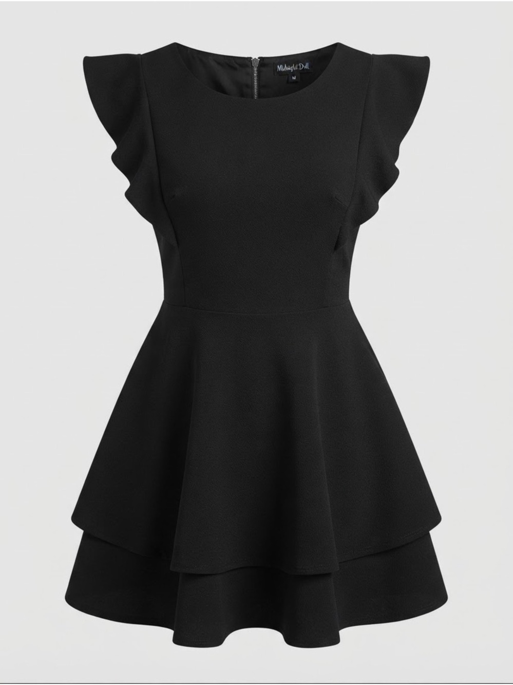 Black Ruffle Sleeve Tiered Skater Dress